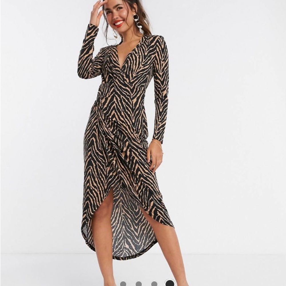 Liqourish long sleeve wrap dress in zebra print